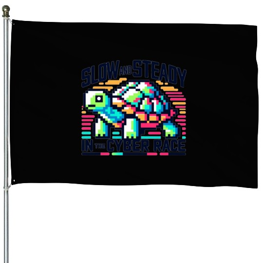 Cyber Turtle - Slow and Steady in 8-bit Color House Flags