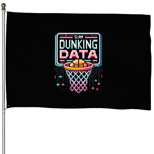 Slam Dunking Data - Retro 8-bit Basketball Hoop House Flags