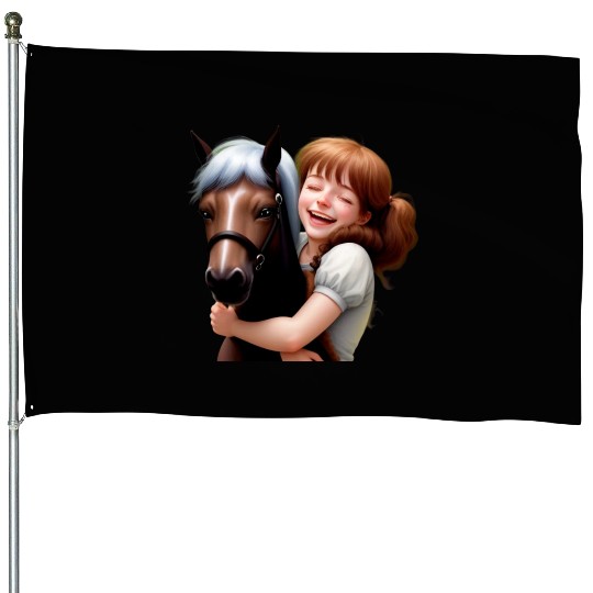 Little Girl Hugs Her Pony House Flags