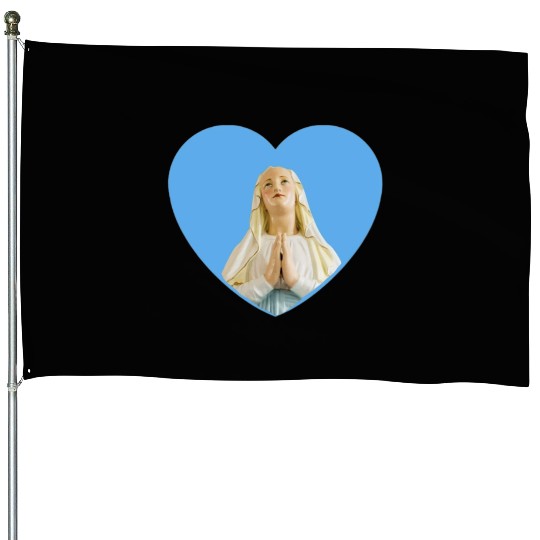 Virgin Mother Mary Praying Blue Heart House Flags