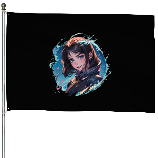 Adventure girl water splash House Flags