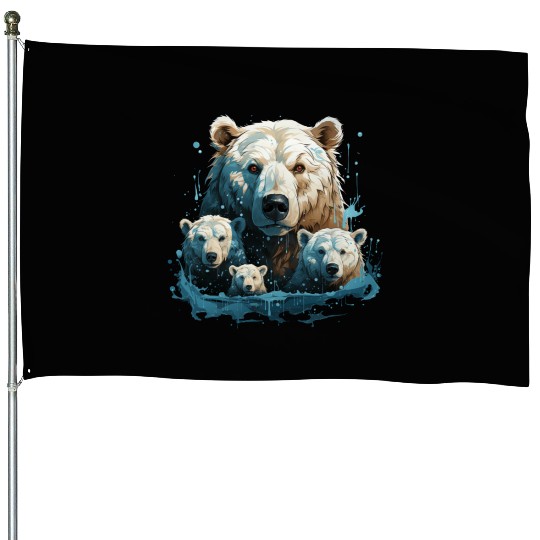 A Polar Bear Family Gift Bear Mom and Cubs House Flags