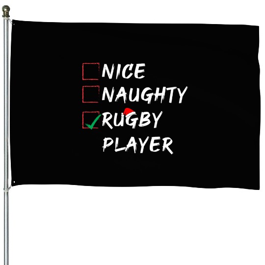 Nice Naughty Rugby Player List , Funny Christmas House Flags