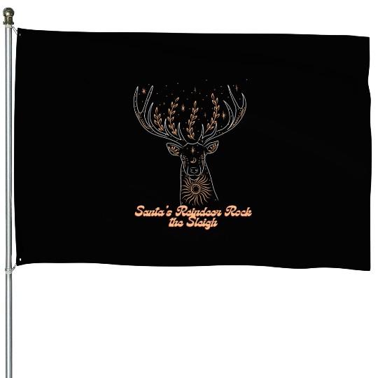 Santa s Reindeer Rock the Sleigh House Flags