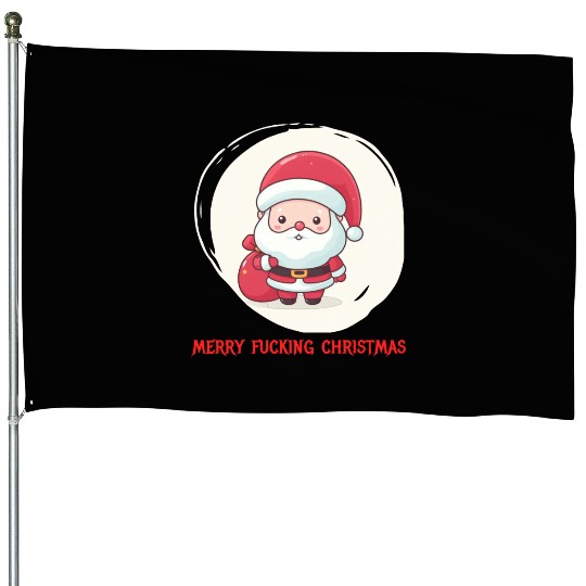 Cute Bad Santa House Flags