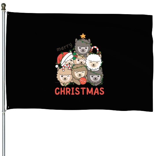 Alpaca Christmas Tree Merry Christmas House Flags