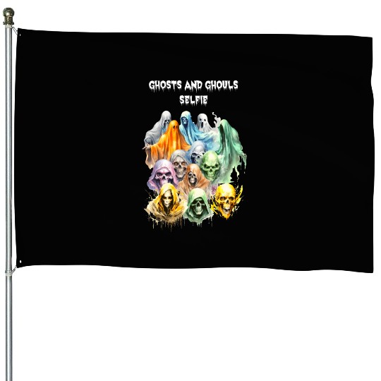 Scary Halloween Vintage Ghosts Skulls and Ghouls House Flags