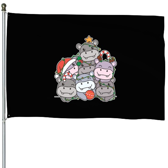 Hippo Christmas Tree Funny Animal Christmas House Flags