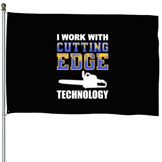 Forest Arboriculturist Lumberjack Chainsaw Logo House Flags