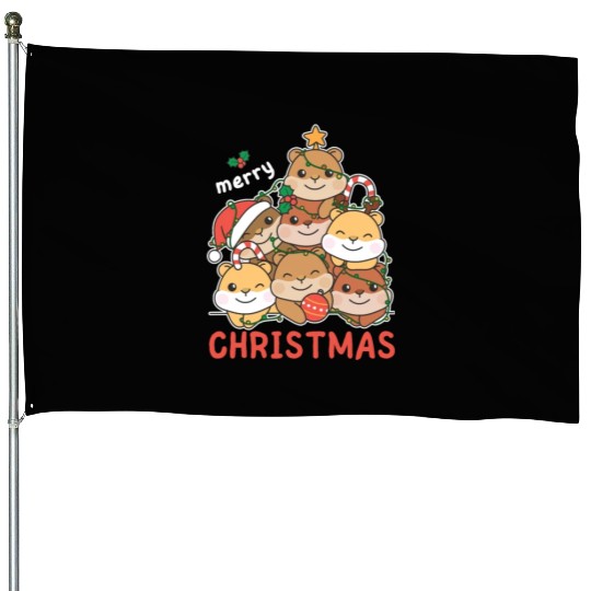 Hamster Christmas Tree Merry Christmas House Flags
