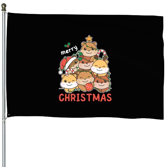 Hamster Christmas Tree Merry Christmas House Flags