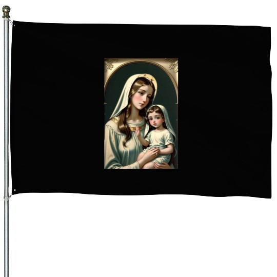 Mother Mary with Baby Jesus Vintage Styled House Flags