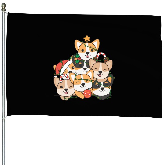 Corgi Christmas Tree Funny Animal Christmas House Flags
