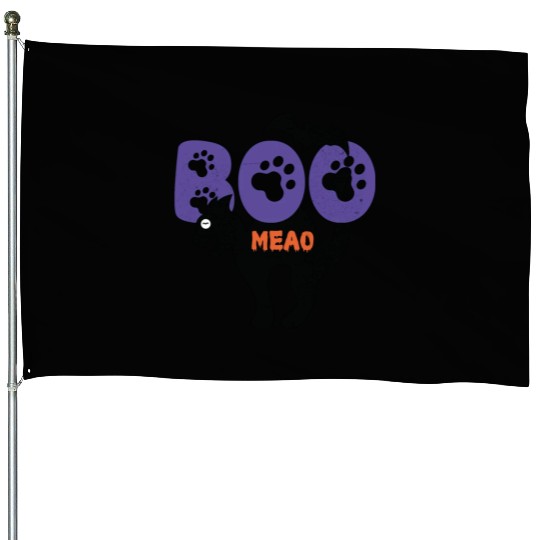 BOO Meao Funny Halloween Saying And Cat lovers House Flags