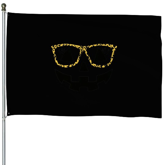 Jack O Lantern Cute Face Pumpkin with Leopard Prin House Flags