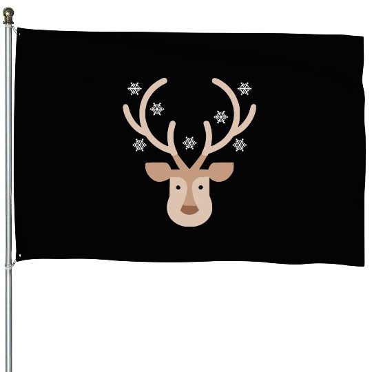 Reindeer Head With Snowflakes House Flags