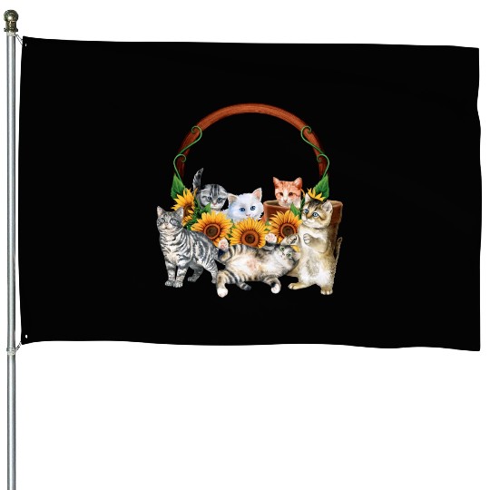 Kittens Sunflowers Gift For Cat LOver House Flags