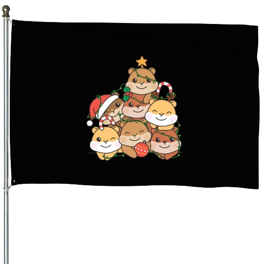 Hamster Christmas Tree Funny Animal Christmas House Flags