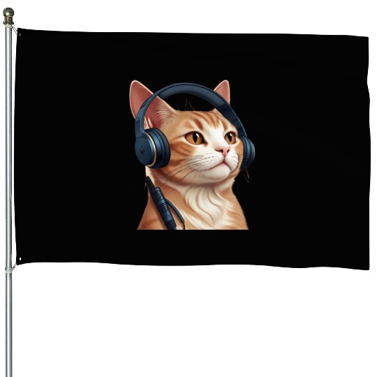 Music Lover Cat V II on Unisex Poly Cotton House Flags
