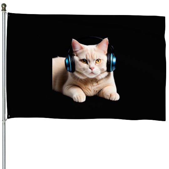 Music Lover Cat V II on Unisex Poly Cotton House Flags