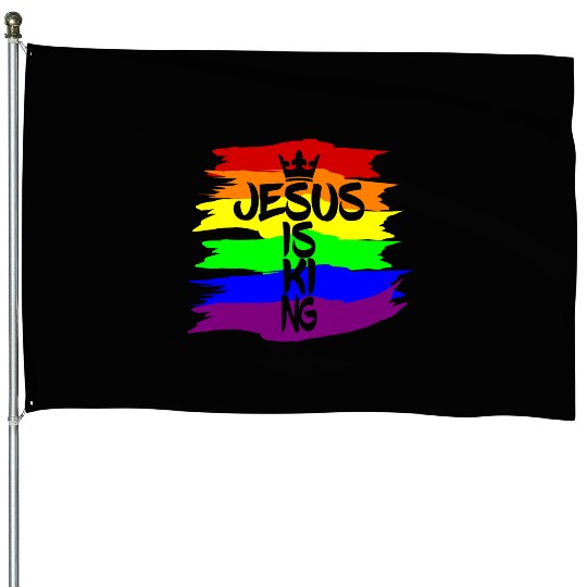 Queer Jesus is King Cross Crown Rainbow Colors House Flags