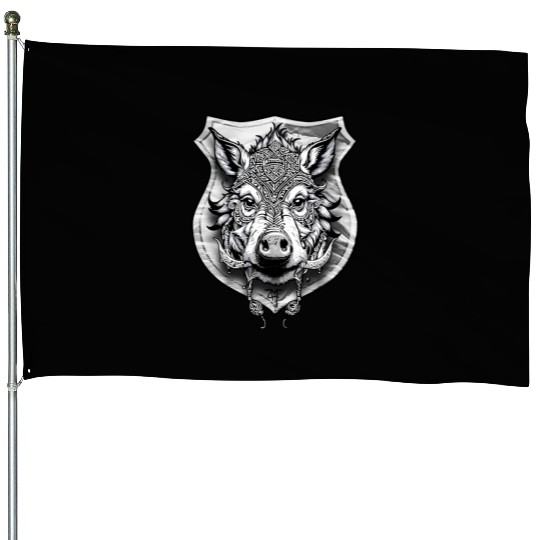 shield with wild boar head - DIGITAL - grayscale House Flags