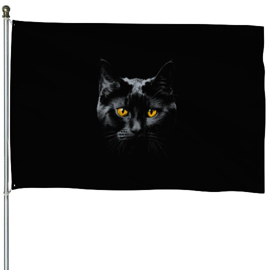 Black Cat Face Yellow Eyes Cat Halloween Costume B House Flags
