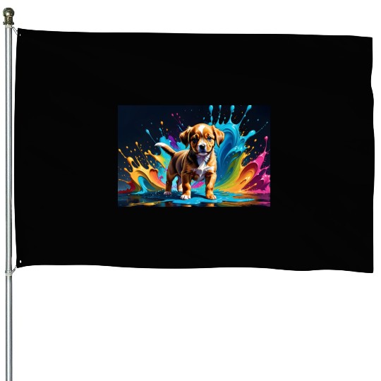 Cute Puppy Made of Liquid Colours House Flags