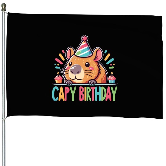Capybara Capy Birthday Pun Happy Birthday House Flags