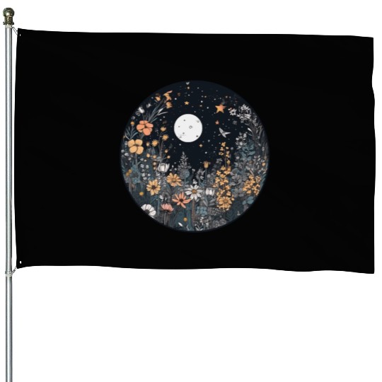Midnight Sky Aesthetic Meadow Flower Garden Graphi House Flags