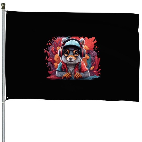 squirrel animal art I cool cute squirrel House Flags