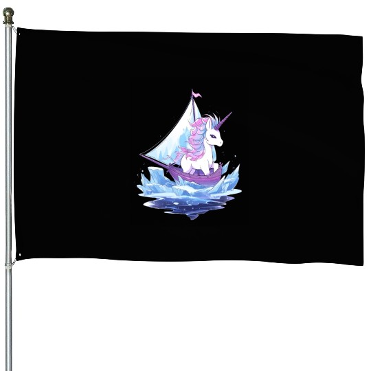 Ice Sailing Unicorn Ice Sailor Ice Boating House Flags
