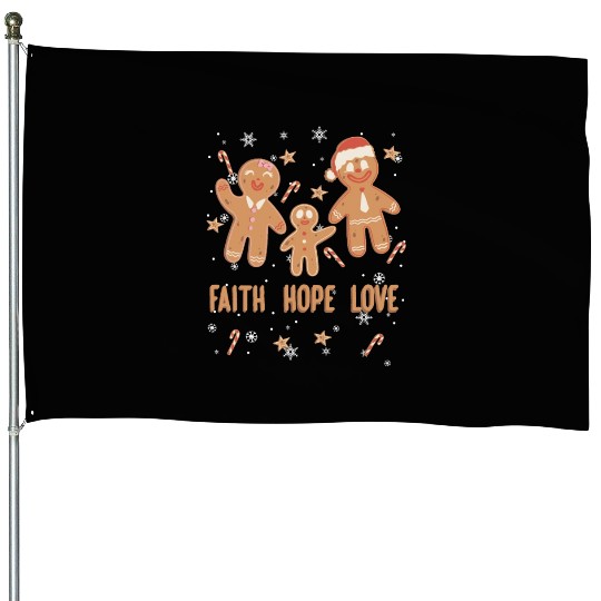Gingerbread Man Faith Hope Love Religious House Flags