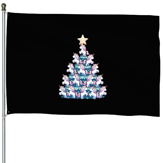 Unicorn Christmas Tree Design House Flags