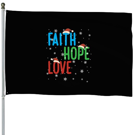 Faith Hope Love Religious Family Christmas Santa House Flags