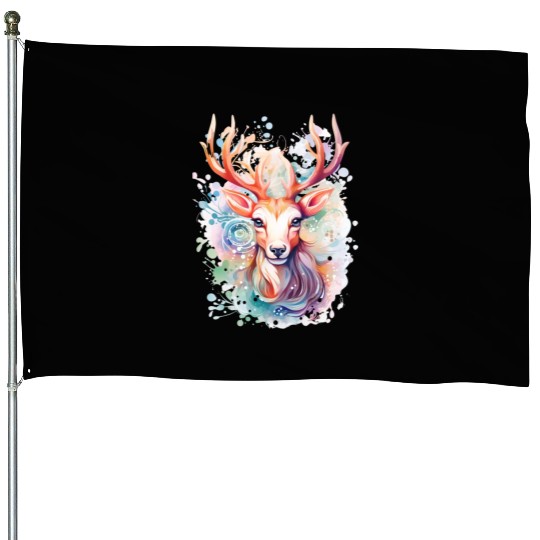 Colorful Reindeer Fantasy: Studio Ghibli Style House Flags