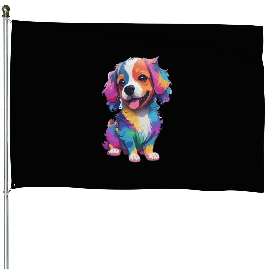 Colorful Cute Dog for Dog Lovers House Flags