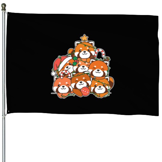 Red Panda Christmas Tree Funny Animal House Flags