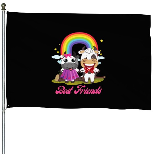 Cow Mooey Cute Strawberry Cow Best Friends House Flags