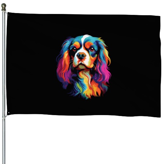 Watercolor Colorful Cavalier King Charles Spaniel House Flags