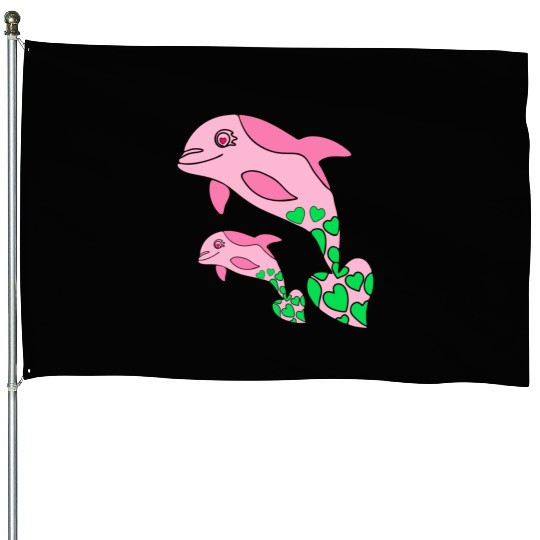 The Endearing Dance of Dolphin Mom and Kid House Flags