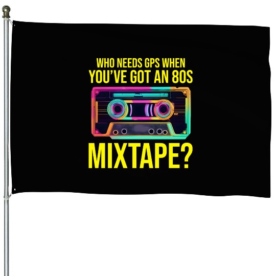 Neon '80s Cassette Tape: Nostalgic Retro Vibes House Flags