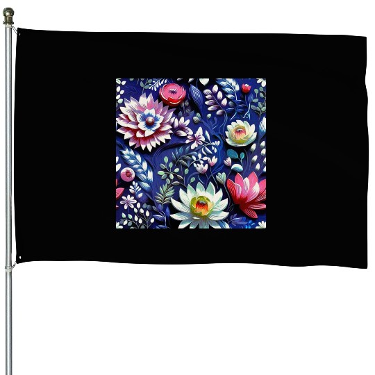 Midnight Floralscape House Flags
