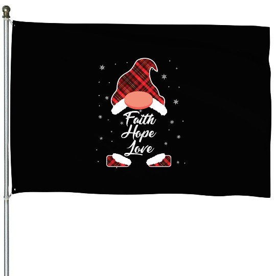 Faith Hope Love Religious Family Christmas Gnome House Flags