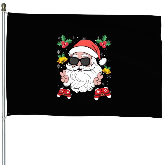 Santa Cool Gamer Video Game X-Mas Gaming House Flags