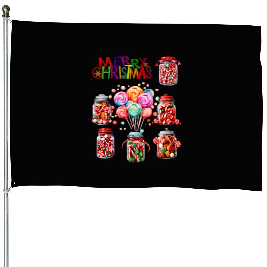 Merry Christmas Sweet Candy Canes House Flags