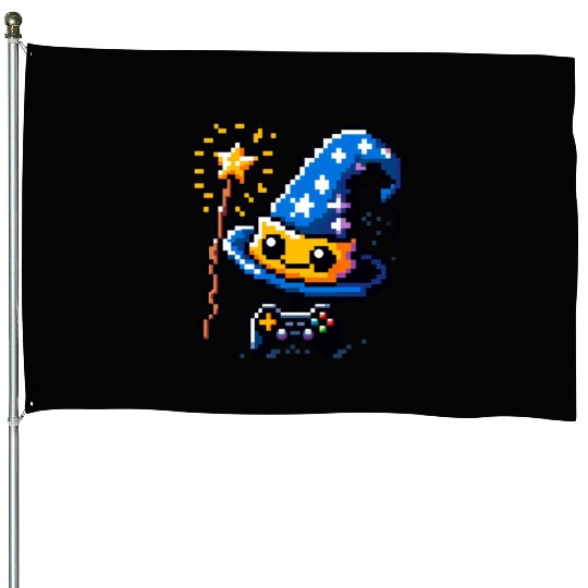 Gamer Wizard 8-Bit Hat with Controller Wand House Flags