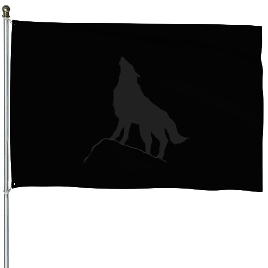 Howling Wolf Silhouette House Flags
