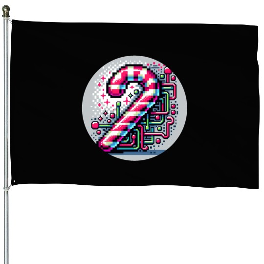 Neon Cyberpunk Candy Cane 8-Bit Pixel Christmas House Flags