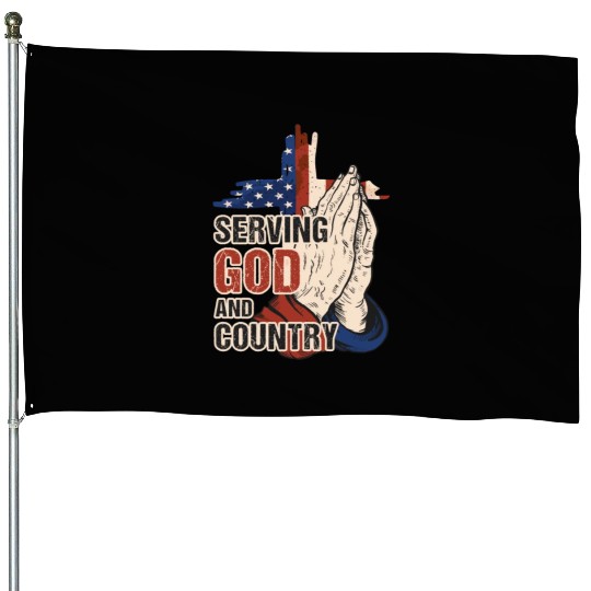 Serving God And Country US Flag Cross Patriotic Ch House Flags